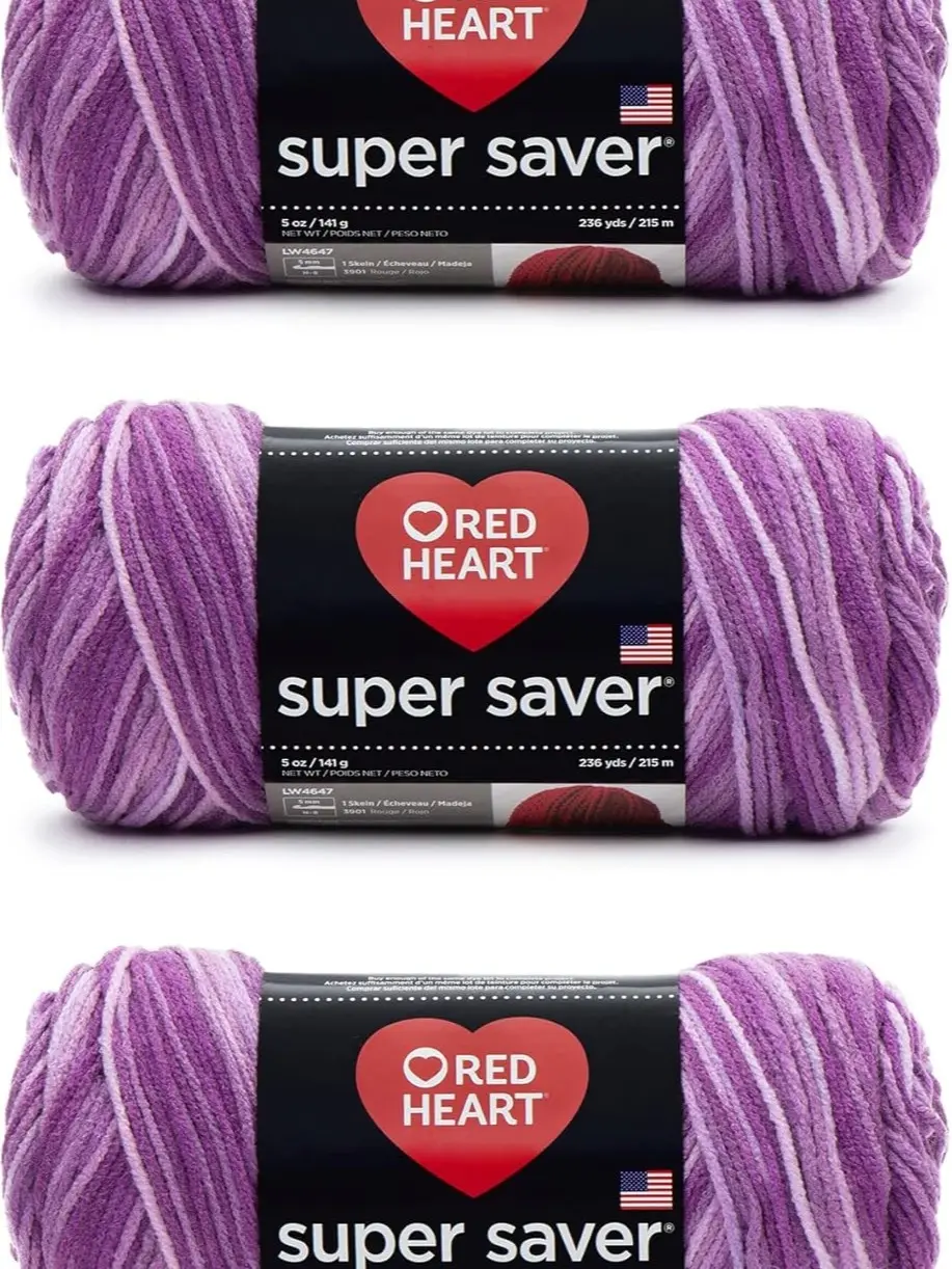 Red Heart Super Saver Purple Tones Yarn - 3 Pack of 141g/5oz - Acrylic - 4 Medium (Worsted) - 364 Yards - Knitting/Crochet