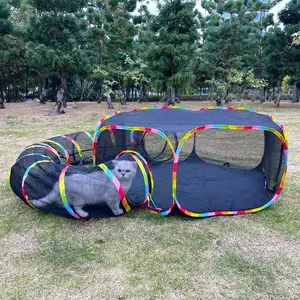 Outdoor Cat Enclosures, Cat Cage & Cat Tunnel，Cat Playground Portable Mesh Tent, Outside Circle Playpen Tunnel for Kitty, Rabbit, Puppy and Small Animals