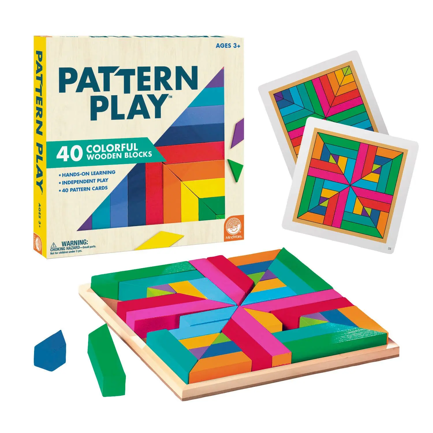 MindWare Pattern Play — Colorful Wooden Block Puzzle Set for Ages 3+
