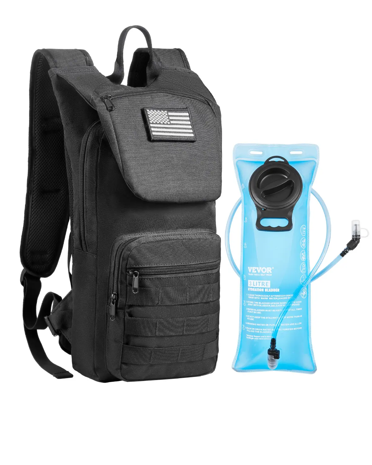 【SummerFinds】VEVOR Hydration Backpack, Water Backpack with 3L TPU Water Bladder, Tactical Molle Hiking Hydration Pack with Storage for Men Women, Hydro Water Daypack for Hiking Running Cycling Camping
