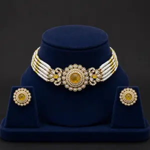 Elegant Pearl Kundan Choker Set with Studs