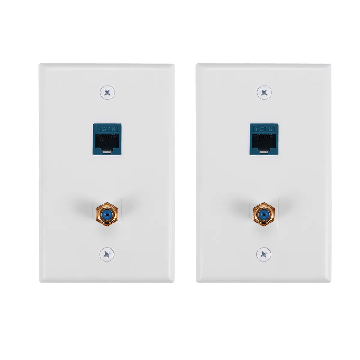 2 Packs Ethernet Coax Wall Plate Outlet with 1 Cat6 Keystone Port and 1 Gold-Plated Coax F Type Port RJ45 Wall Plates