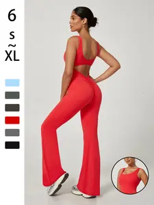 Women's Sporty Backless Yoga Jumpsuit, High-Waisted Wide-Leg Pants, Sleeveless Slim Fit, All Seasons, Commuter & Outdoor Wear, Backless Sports Jumpsuit, Workout Jumpsuit, Yoga Workout Jumpsuits