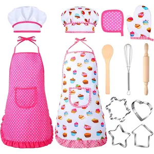 L-AD01  13 Pcs Kids Cooking and Baking Set Chef Costume Kids Toddler Dress up Pretend Play Kitchen Toys Birthday Children Chef Role Play Sets for 2 to 6 Year Old Girls