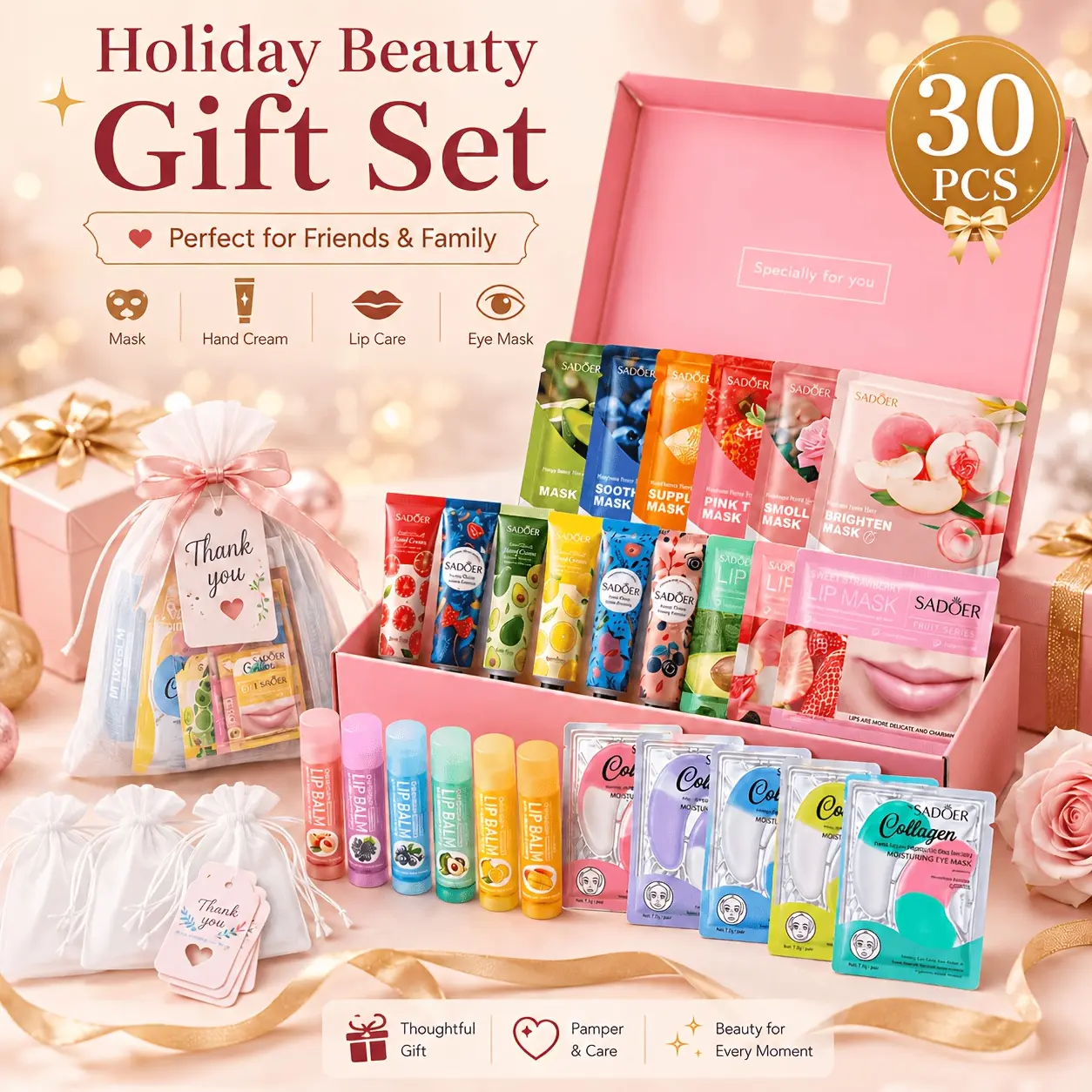 SJOPA 30pcs Skincare Gift Box, Rich In Various Fruit Extracts, Moisturizing And Hydrating Without Being Greasy, An Ideal Choice For Winter Hydration, Perfect For Giving To Family And Friends For Christmas.