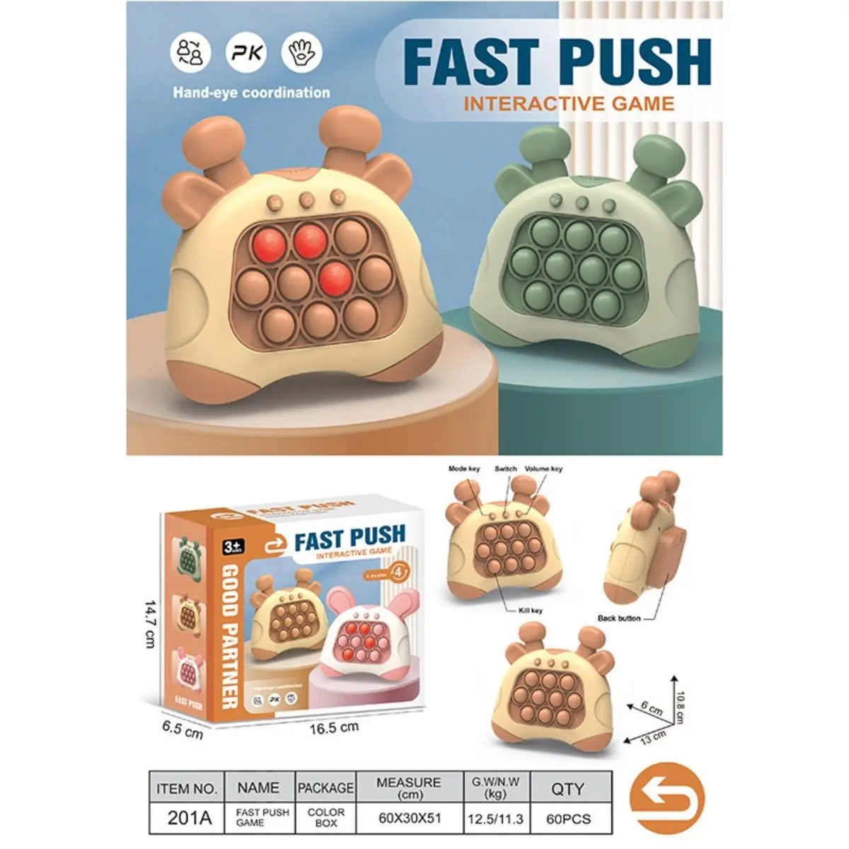 Cartoon Deer Shape Quick Push Game Console Electronic Pop It Game Light Up Pop It Pro Fast Push Puzzle Game Quick Push For Kid.