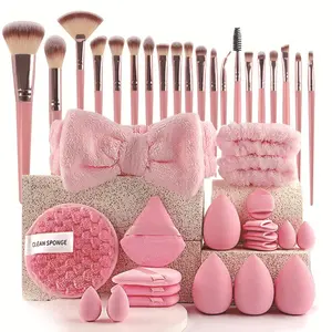 40-Piece Makeup Set, Skin-Friendly Powder Puffs & Brushes, Flocked Beauty Blenders, Headbands, Cleansing Sponges, Full Collection