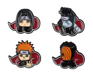 Naruto Akatsuki Itachi Obito Kisame Nagato Red Cloud Embossed Anime Manga Enamel Pin 4 Pack