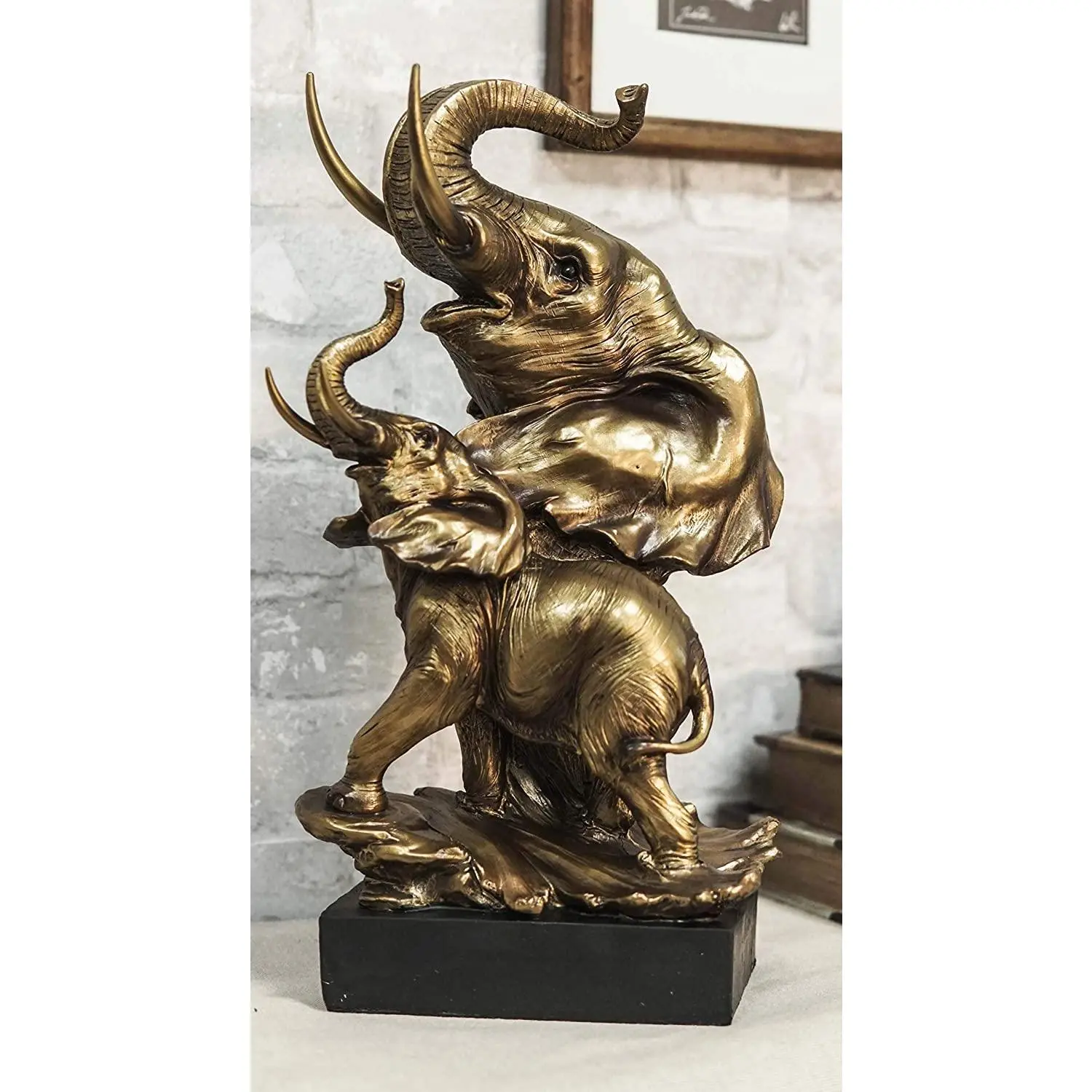 Ebros 15" Tall Elephant Bust Sculpture with Trunk Up, Pedestal Base, Noble Power Home Decor, Ideal Gift with Ebros Gift Satisfaction Guarantee