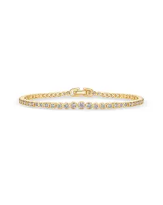 PAVOI 14K Gold Plated Graduated Simulated Diamonds Bezel Set Tennis Bracelets for Women - Cubic Zirconia Round Statement Bride Bracelet