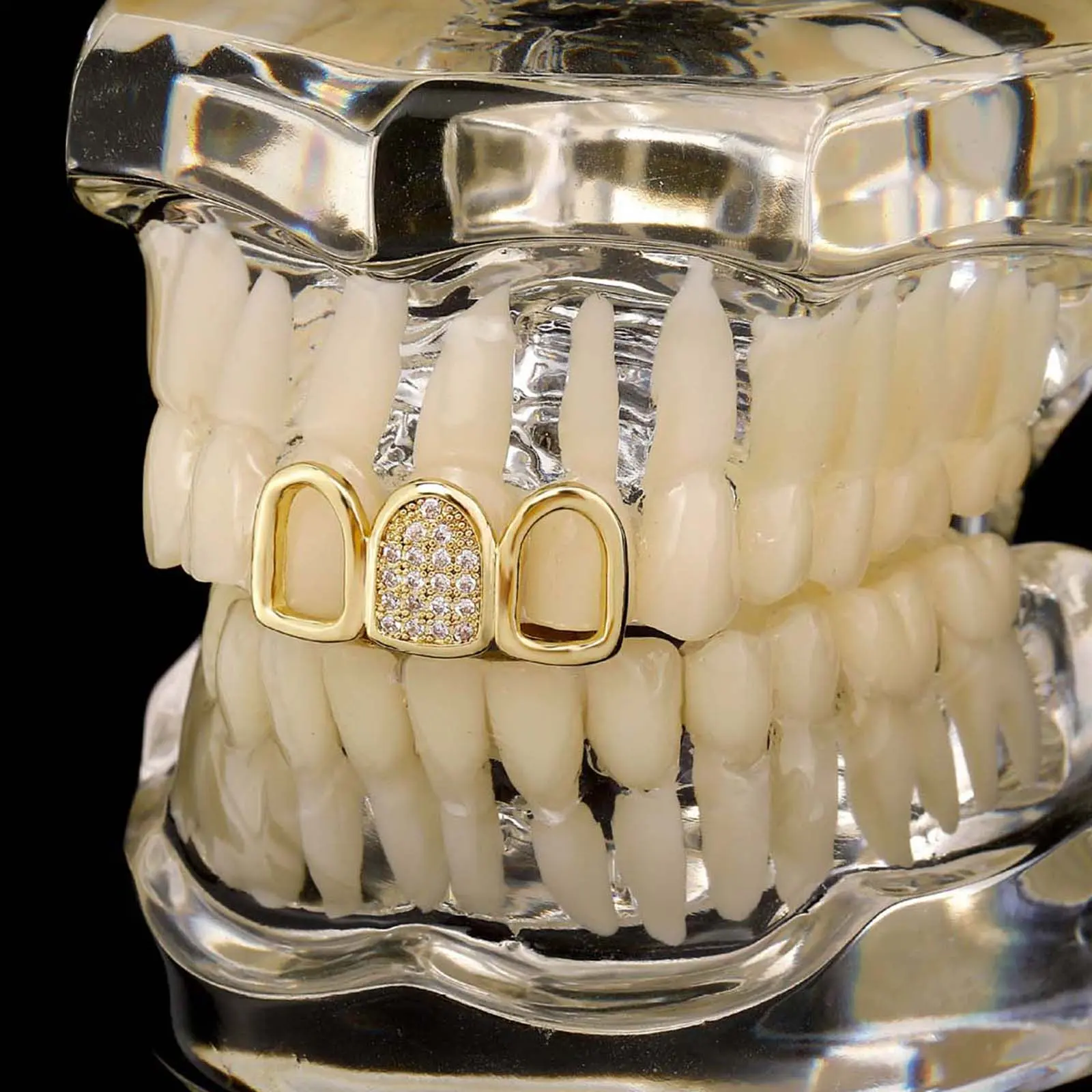 Cubic zirconia five-pointed star braces hollow mixed splicing teeth grillz hip-hop tooth ornaments gift couple party jewelry y2k