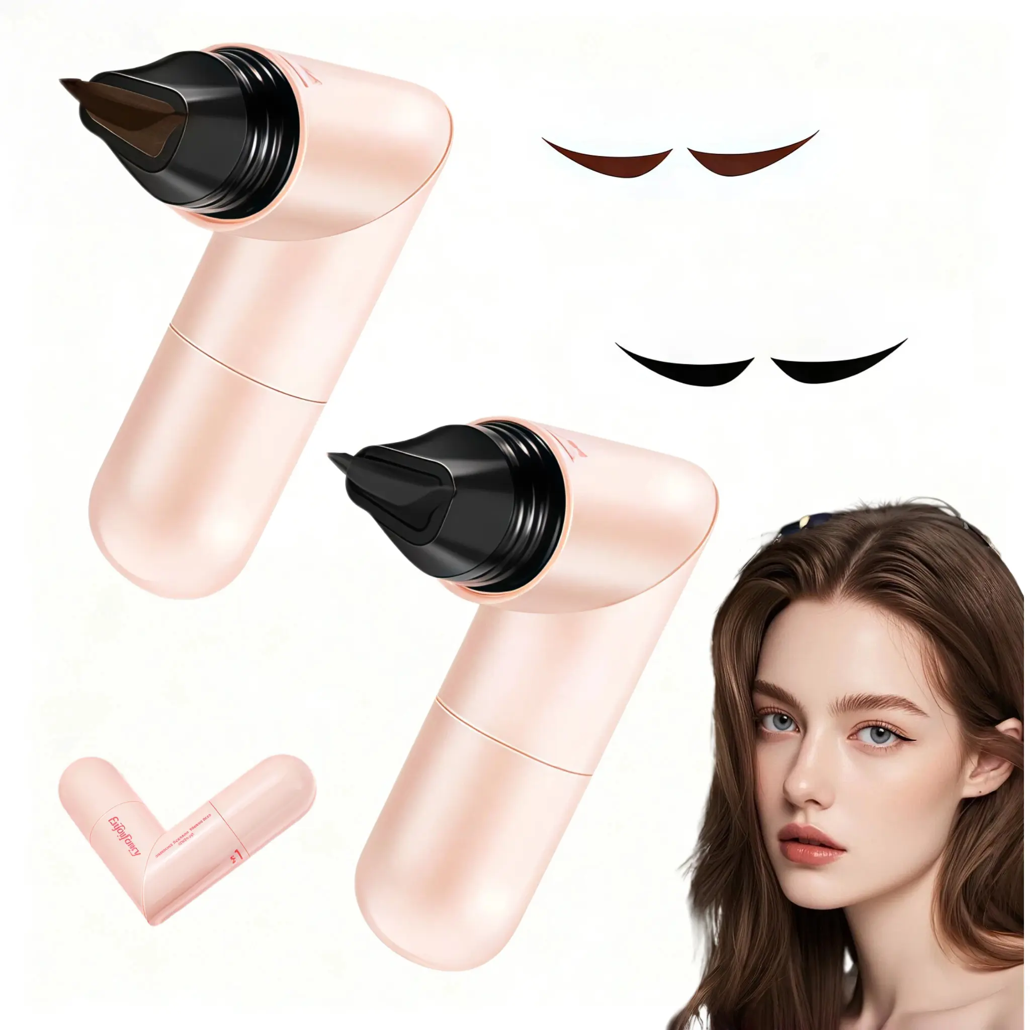 2Pcs Rotating Dual-Ended Eyeliner Stamp Set - 4.2ml Alcohol-Free, Ink Reservoir, Waterproof Quick-Dry No-Smudge Long-Lasting Liquid Eyeliner, Press-On Use for Easy Winged Cat Eye, Freckles & Lipliner Application