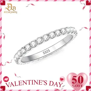 Delzzad 18K Gold-Plated Eternity Ring Band Lab-Created Moissanite Wedding Ring S925 Sterling Silver Moissanite Jewelry Perfect Christmas Gift