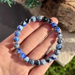 8mm Blue Fire Agate Bead Bracelet, Natural Relax Beads for Clear Mind