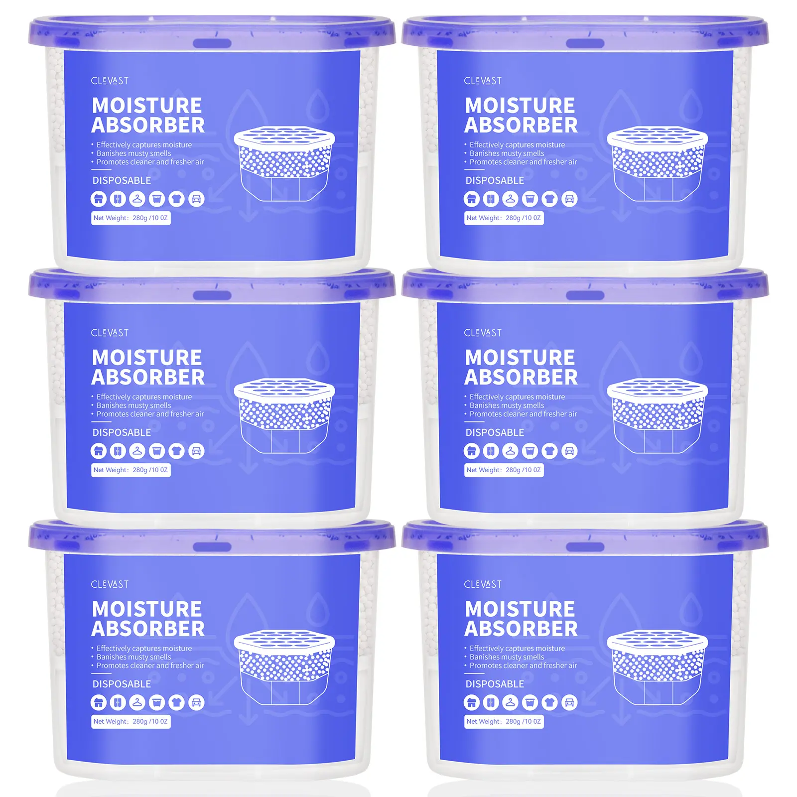 Clevast Hanging Moisture Absorber Boxes, 6x280g, Moisture Absorber Packets, 10x230g, Dehumidifier Box or Bag for Closet, Unscented Hanging Humidity Absorber in Wardrobes, Bedrooms, Bathrooms, RV