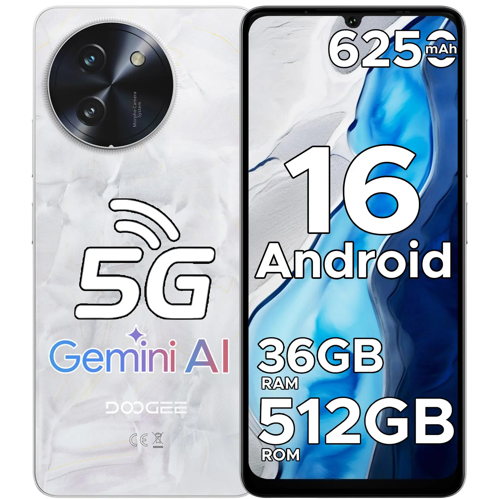 DOOGEE Note 59 Pro+ 5G Unlocked Phone, 5G Android 16 Smartphone - Gemini AI, 36GB+512GB/2TB Expand, 6250mAh Battery, 6.75" 120Hz Display, 50MP Camera, Dual SIM, NFC, GPS, Face & Fingerprint Unlock