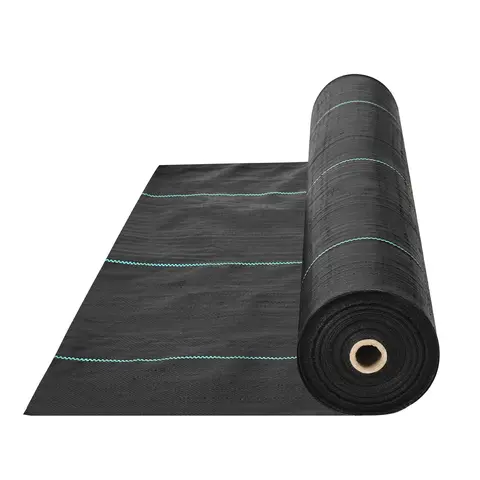 VEVOR 6 ft Wide x 300 ft Long 2.4 oz Premium Woven Mesh Landscape Fabric, Durable PP Garden Cloth, High Permeability, Grass Root Blocker, Soil Moisture Retainer, Green Stripes for Flower Bed Planting Guidance, Cut to Size, DIY Friendly