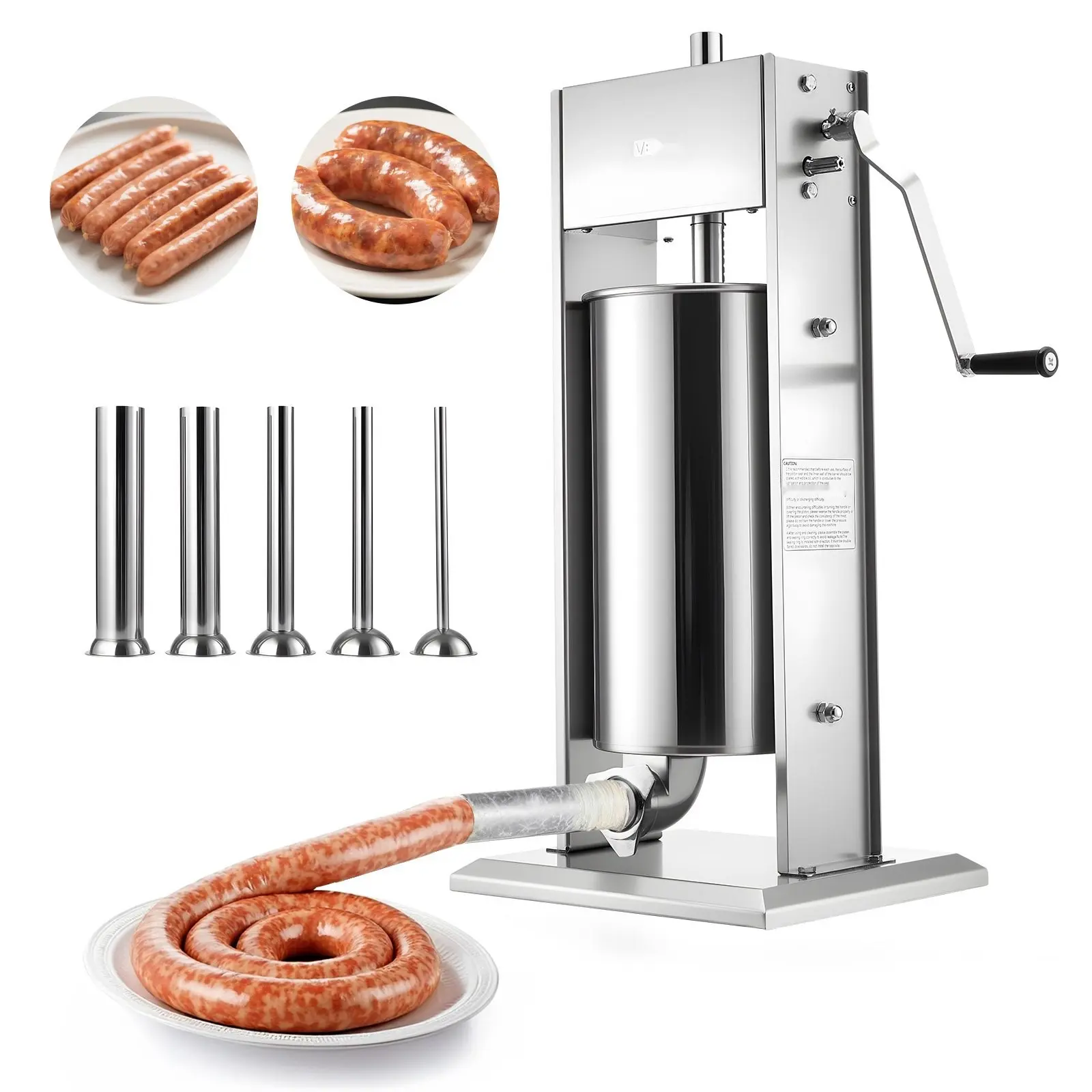 Manual Sausage Stuffer Vertical 15 L / 33 LBS Capacity, Heavy Duty Stainless Steel Meat Filler with 5 Filling Tubes, Dual-Speed Operation, Casing Stuffer for Home Kitchen and Small Commercial Use
