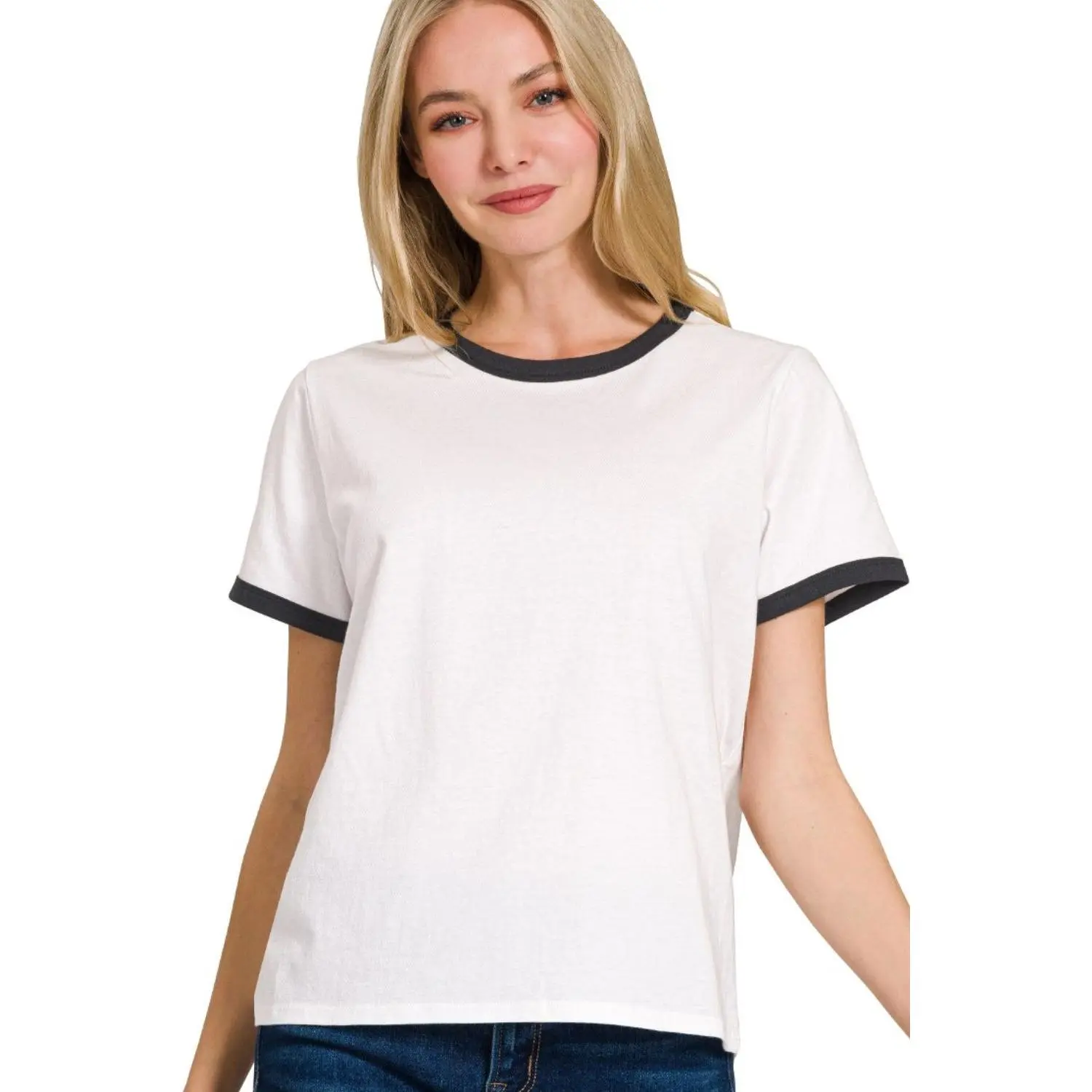 Zenana Contrast Binding Short Sleeve Tee Shirts