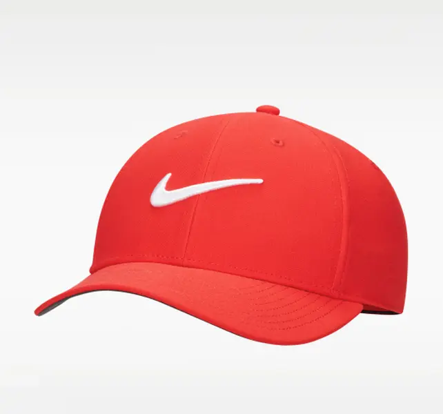 Nike Dri-FIT Club Structured Swoosh Fitted Cap - Red, Adult M/L, Unisex Outdoor Cap, Mens Hats, Hook-Closure Stretch Sports & Outdoor Accessory
