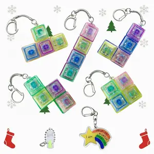 3PCS LED Light-Up 4-Grid Mechanical Keyboard Fidget Keychain Set – Star Pendant & Mini Bottle Charm, Cute Multi-Purpose Decoration for Bags, Keys, Car Mirror, Phone, Stress Relief Toy, Perfect Holiday & Christmas Gift (Random Color)