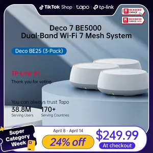TP-Link Deco BE25 (3-Pack) Deco 7 BE5000 Dual-Band Wi-Fi 7 Mesh System | 4-Stream 5 Gbps, 240 Mhz | Covers up to 6,600 Sq.Ft | 2X 2.5G Ports Wired Backhaul | VPN,MLO, AI-Roaming, HomeShield,