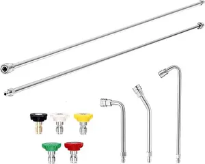 Pressure Washer Extension Wand, 120" Upgrade Power Washer Lance Replacement with 5 Spray Nozzle Tips, Gutter Cleaner Attachment Curved Rod, 1/4" Quick Connect, 4000 PSI