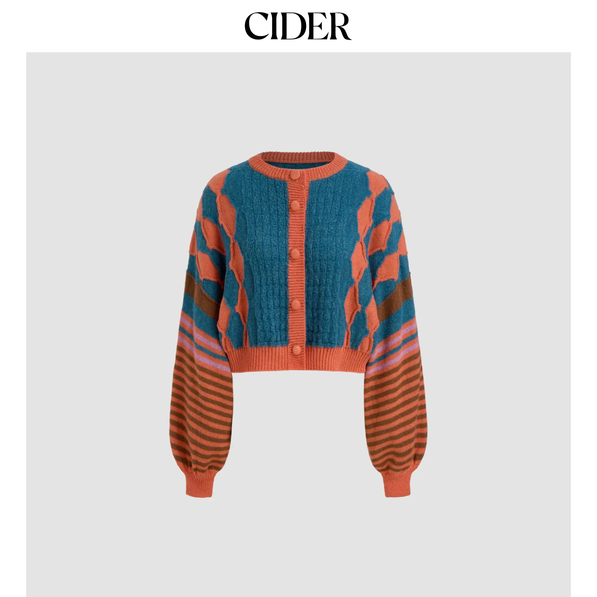Cider Lady's Casual Multicolor Knit Cardigan Tops - Striped Geometric Pattern, Round Neckline, 2 Colors, Size Range 2-26, Knitwear, Women's Clothes, Long Sleeves, Long Sleeve, Multi-Size, Striped Pattern, Button