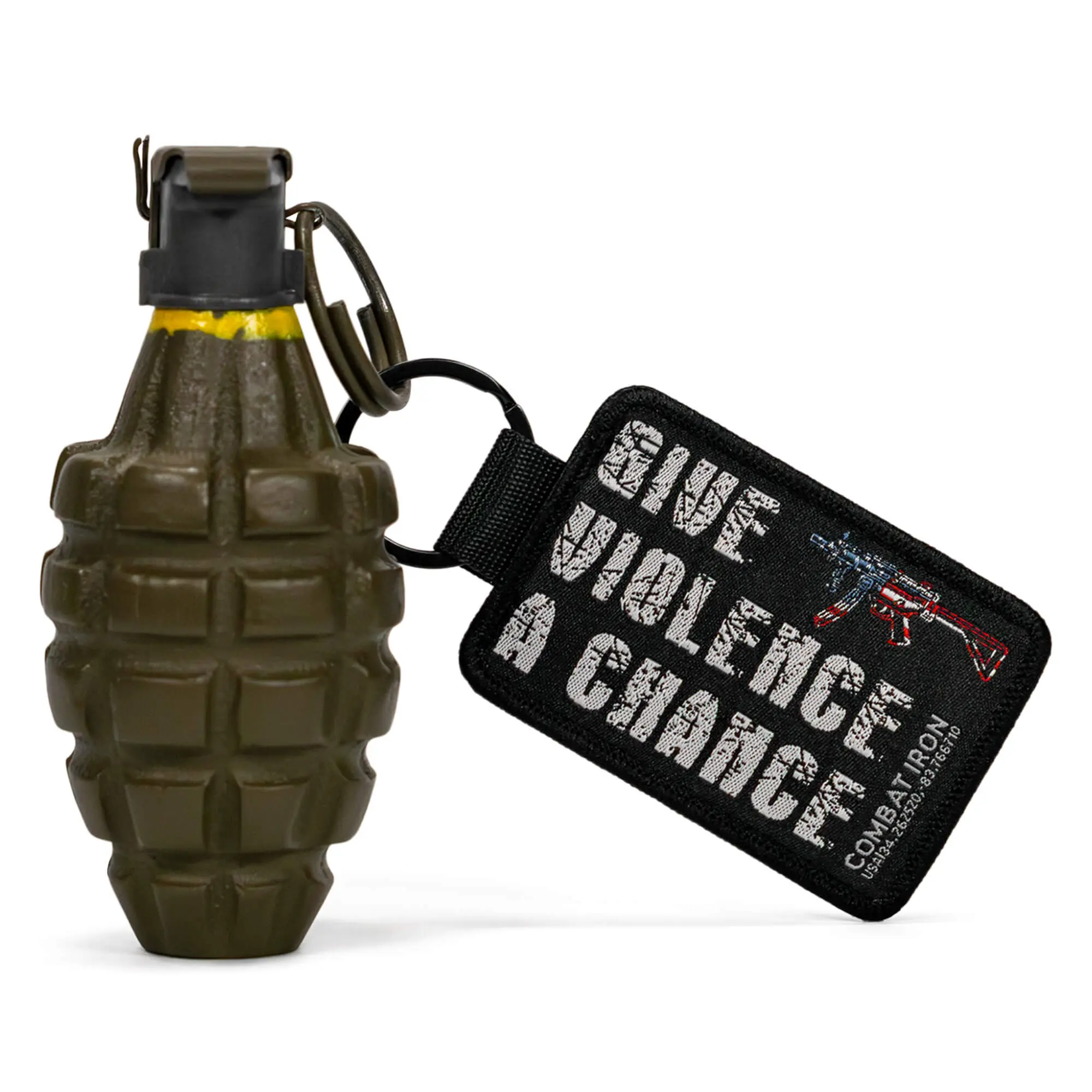 COMBAT IRON "Give Violence A Chance" 2" Tall 2"x3" Flight Keychain - Key Accessories, Key Lanyard, Split Ring Keyring