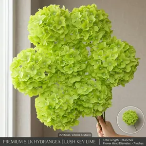 Nexapick 6 Pack Premium Lifelike Silk Faux Lime-Green Hydrangea Stems - Minimalist Floral Plants Decor, Wall Bouquet for Home Entryway, Bedroom & Office Use,summervibes