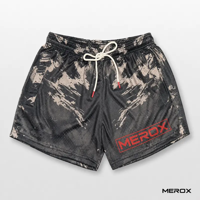 MEROX Scratch Camo 5-Inch Mesh Shorts for Men & Women – Camouflage Gym Shorts with Zipper Pockets, Breathable Athletic Workout, Bodybuilding, Running, Training & Summer Streetwear Shorts
