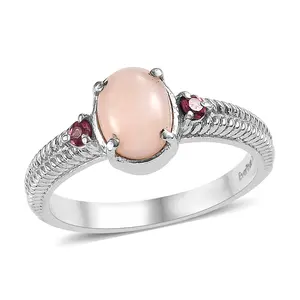 Angelskin Pink Opal and Lotus Garnet 1.20 ctw Ring in Stainless Steel