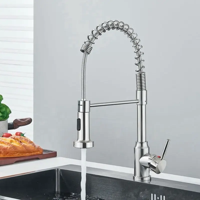 Household Metal Indoor Chrome Stainless Steel Copper Kitchen Bar Faucet Set Pack (2 Sets, Style A) - 2 Modes, Pull-Down Removable, 360-Degree Rotatable Deck-Mount, Single Handle, Cold-Hot Water Temperature Control, Easy Cleaning for Kitchen Sink/RV Pipes,