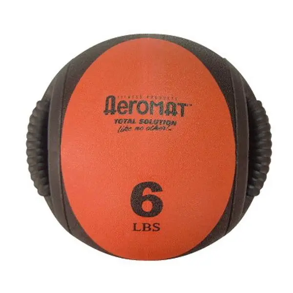 Aeromat Dual Grip Power Med Ball - 9-in Rubber Fitness Equipment with Patented Covered Handles for Function and Core Training, Black/Red (35131), Exercise Equipment, Balance Training Accessory, Versatile Core Training