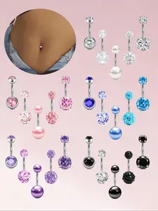 Stainless Steel Cz Belly Ring Set, Belly Button Piercing, 5 Counts Navel Piercing Jewelry, Elegant Design for Women and Girls, Perfect Gift for Holidays