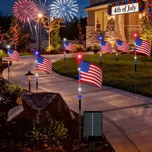 8-Piece Flag Light Set, 4th of July Decorations 8 Lighting Modes, 8-in-1 American Flag Solar Lights, Memorial Day Decorations Featuring Red, White, and Blue Lights for Independence Day Pathway Garden Decorations Yard Pathway