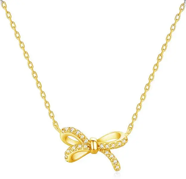 KOPERIN 14K Gold Bow Necklace, Dainty Layered Choker with Cubic Zirconia Pendant, Trendy Accessories, Summer Jewelry for Women, Suitable for Daily, Party and Vacation Wear