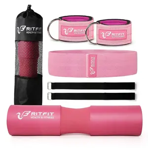 RITFIT 7-Pack Barbell Squat Pad with Quick-Slip Secure-Hold Workout Band, Standard Set Accessories Included, Gym Equipment for Home Gym Kit & Resistance Band Workouts