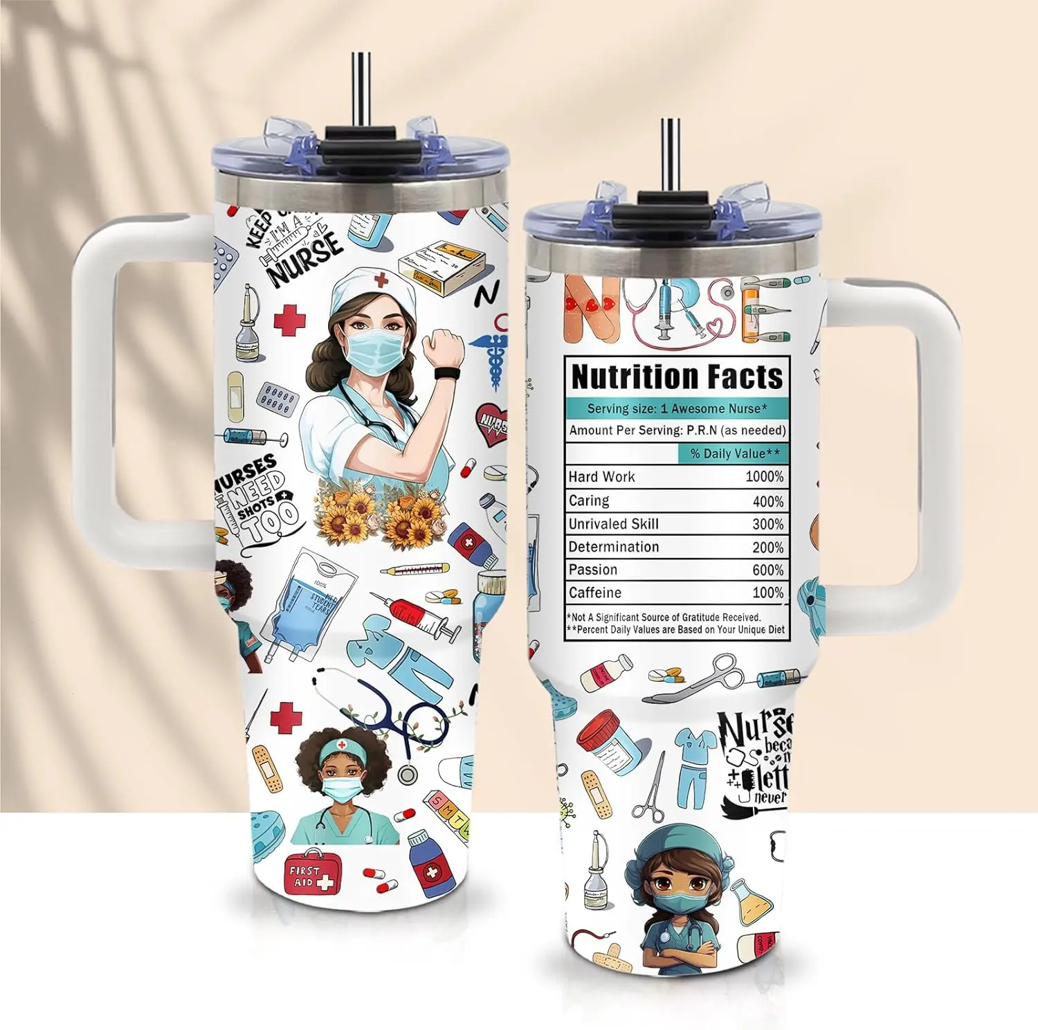 40oz Nurse Cups Tumbler with Handle Stainless Steel Nurse Appreciation Gifts for Women Coffee Travel Mug, Nurses Week Nursing School Graduation Gifts