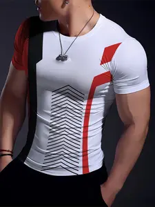 Men's Digital Mechanical Pattern Sporty T-Shirt, High Elasticity Comfortable Short Sleeve Round Neck Tee, Summer Outdoor Wear Athletic Apparel