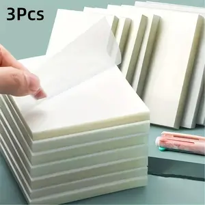 3pcs Transparent Waterproof Sticky Notes Set, 150 Sheets Per Pack, 2.95x2.95 Inch Square Self-Adhesive, Ideal for Diaries and Book Annotations