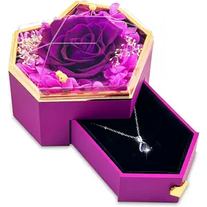 Eternal Rose, Flower Necklace, Dried Flower Gift Box With Necklace, Gifts For Girlfriend, Women, Mom, Wife, Idea On Christmas, Valentine'S Day, Mother'S Birthday, Anniversary, Thanksgiving
