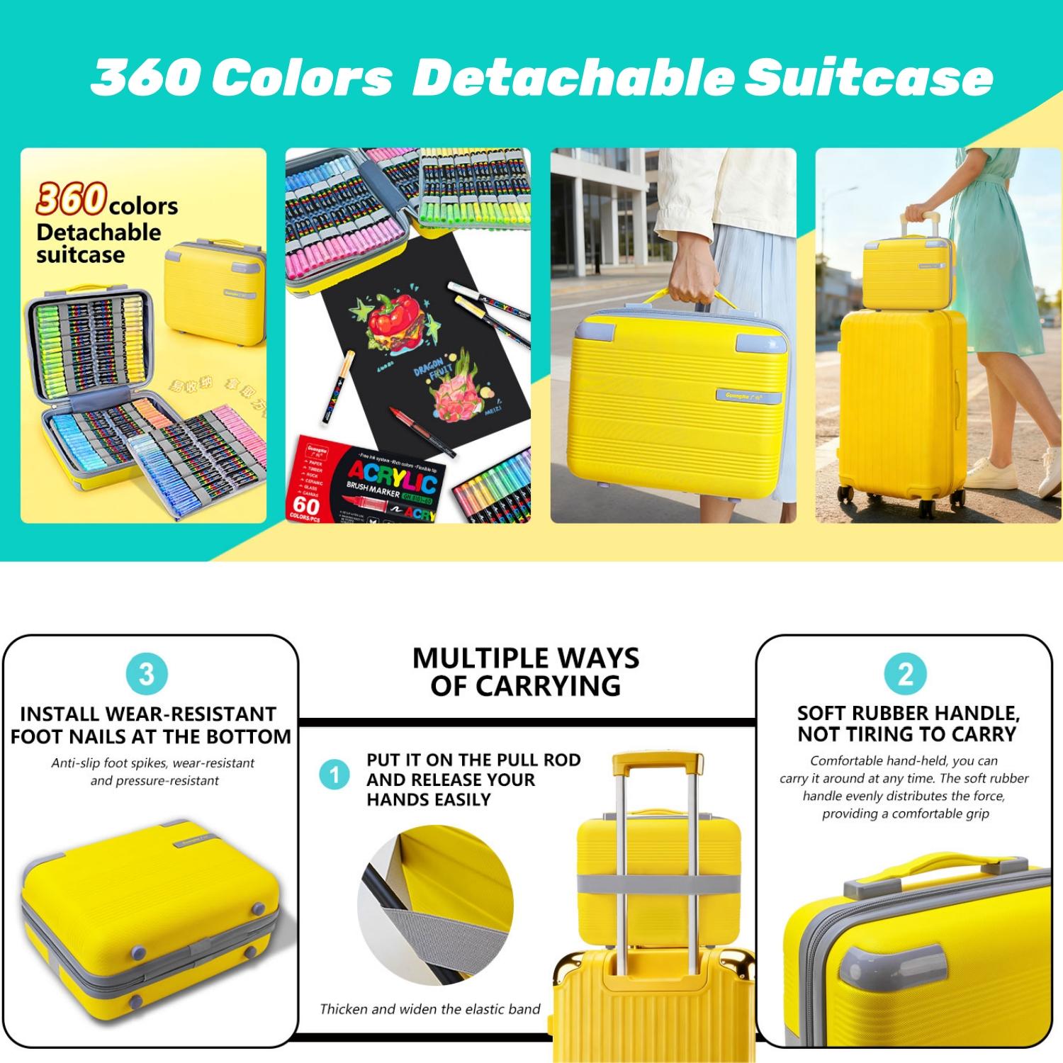 360 Color Acrylic Paint Markers,Detachable suitcase,Brush Tip , Acrylic Paint Pens with Direct-Liquid Ink System, Paint Markers for Rock Painting, Fabric, Wood, Canvas, Plastic, Permanent,Washable,Quick-Drying,Waterproof