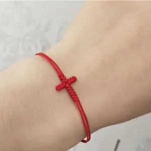 [Symbol Gift] Adjustable Handwoven Red Rope Cross Bracelet - Unisex Good Luck Charm for Men & Women (Red/Green/Black) - Year-Round Wearable Friendship Accessory, Back-to-School, Graduation, Teacher's Day Gift