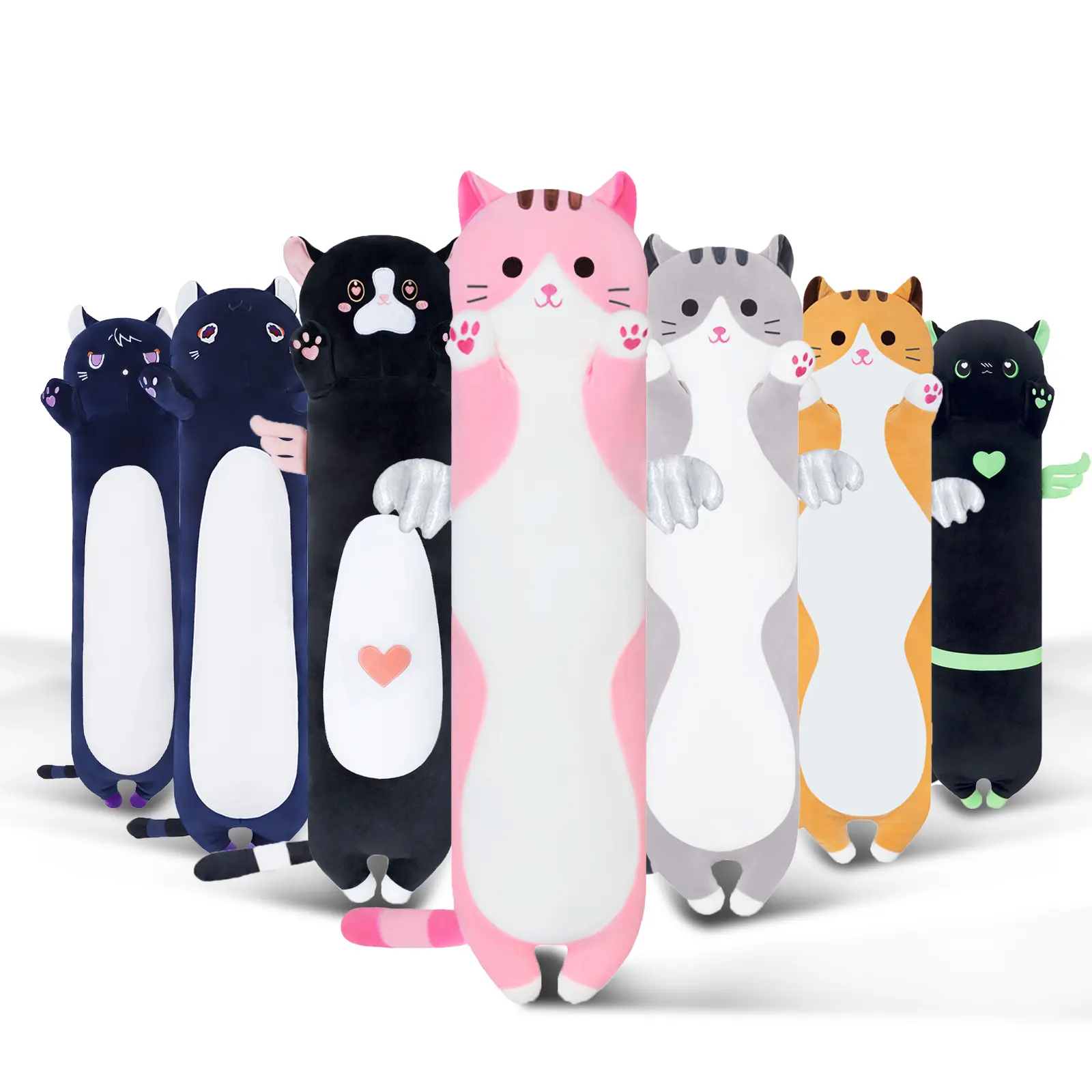 Chubbyjoy Adorable Cat Plush Pillow Soft Stuffed Animal 19" 27" 35" 43" 51" 59" Body Pillow for Kids Girlfriend Anniversary Gift House Decoration Soft Durable Material Versatile Long Cat Pillow Perfect Warm Gift