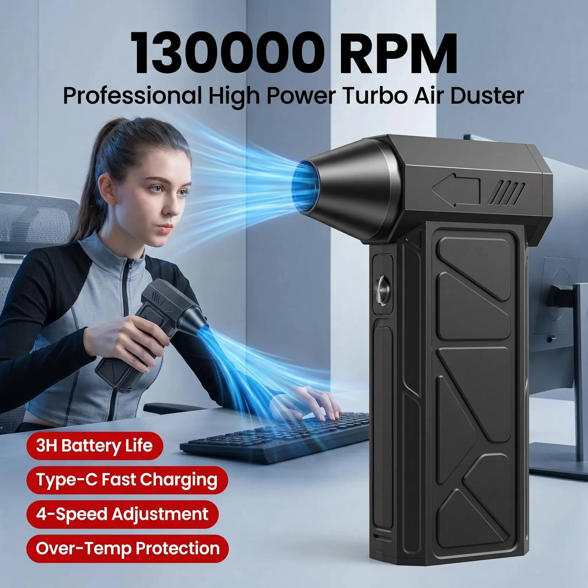 Handheld ABS Air Blower with High-Power Turbo Fan, Wireless Duster with Rechargeable Batteries for Dust Removal on Electronics & Coaches' Gear, Abs & Computer Cleaning, Computer Keys, Turbo Fan Power, Cordless Handheld Blower, High-Power Violent Fan