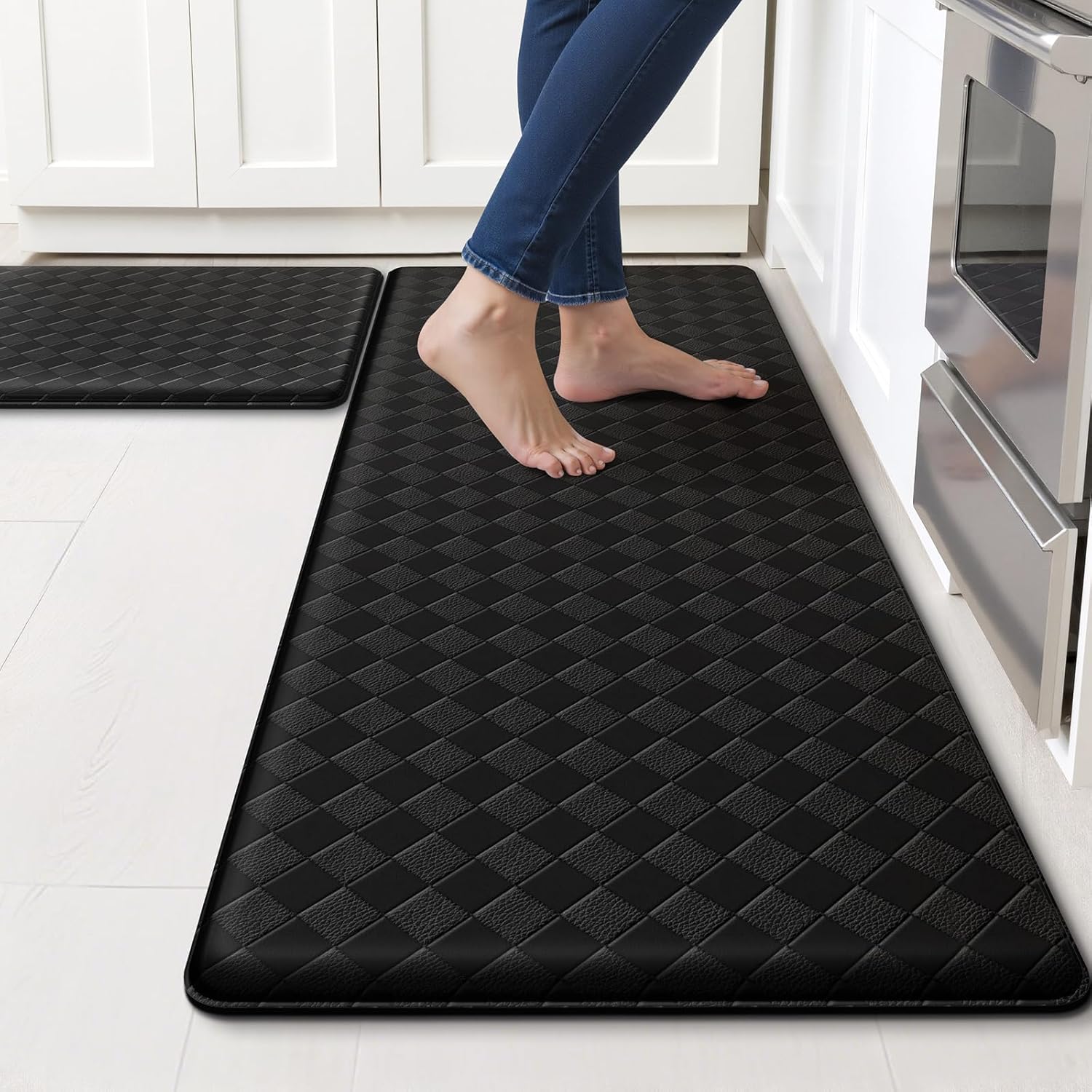 Kitchen Mats, 2PCS Kitchen Rugs, Cushioned Anti Fatigue Kitchen Mats for Floor, Non-Slip Standing Sink Mat, Waterproof Kitchen Rug Set for Kitchen Floor Office,17.3"×30"+17.3"×47" Black Kitchen Mats, 2PCS Kitchen Rugs, Cushioned Anti Fatigue Kitchen Mats for Floor, Non-Slip Standing Sink Mat, Waterproof Kitchen Rug Set for Kitchen Floor Office,17.3"×30"+17.3"×47" Black