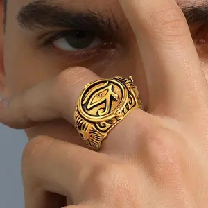U7 Egyptian Eyes of Ra Ring Ankh Signet Chunky Ring Ancient Egyptians Symbol Wadjet Eye Protection Retro Vintage Ring Jewelry for Men Women