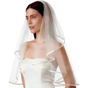 Women's Simple Tulle Short Wedding Veil Satin Edge With Comb for Wedding Bachelorette Party