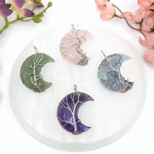 Amethyst Moon 1.75 Inch Wire Wrapped Pendant